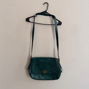 Fossil Green Corduroy and Leather Crossbody Purse